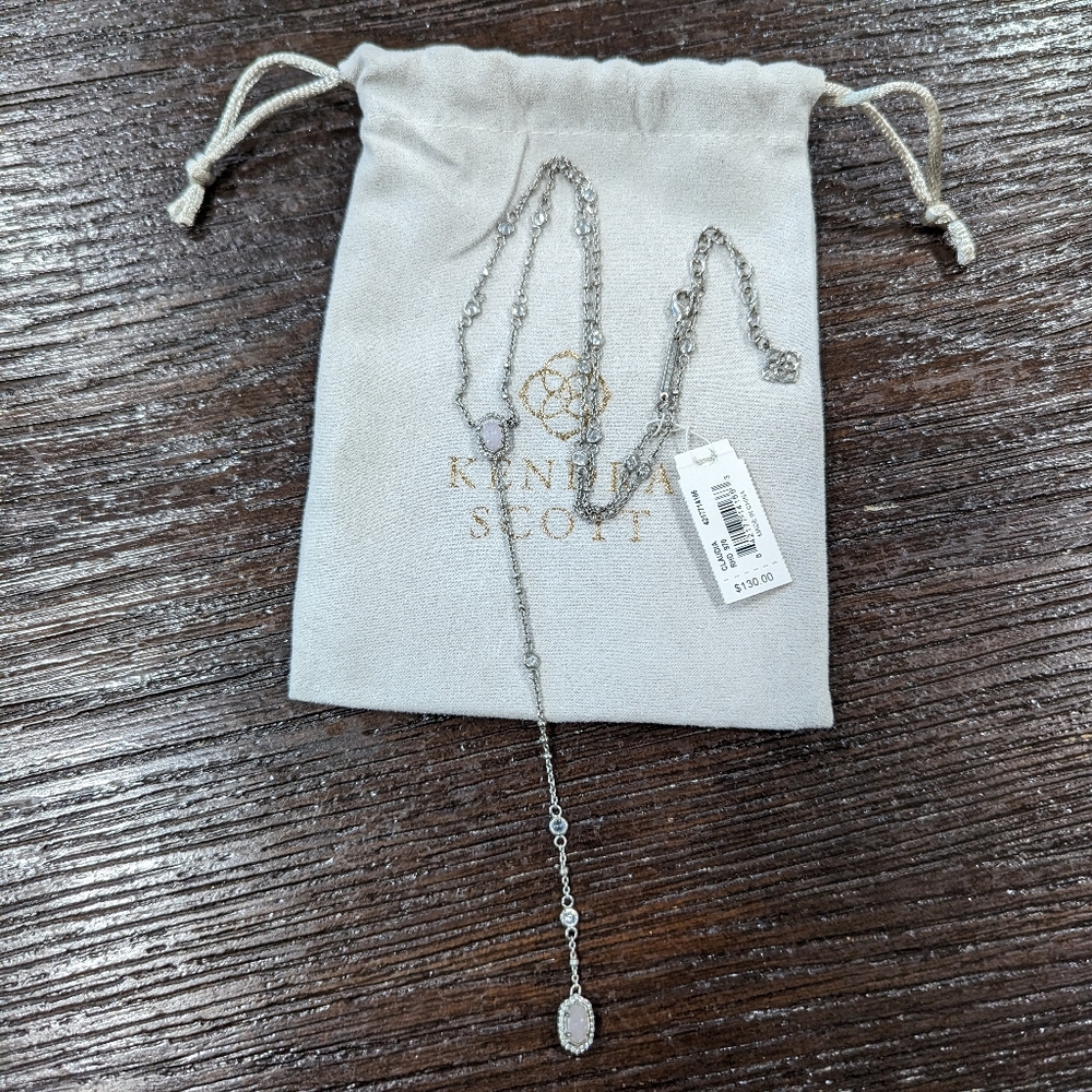 Kendra Scott Claudia Necklace Antique Silver Iridescent Drusy NWT lariat Y